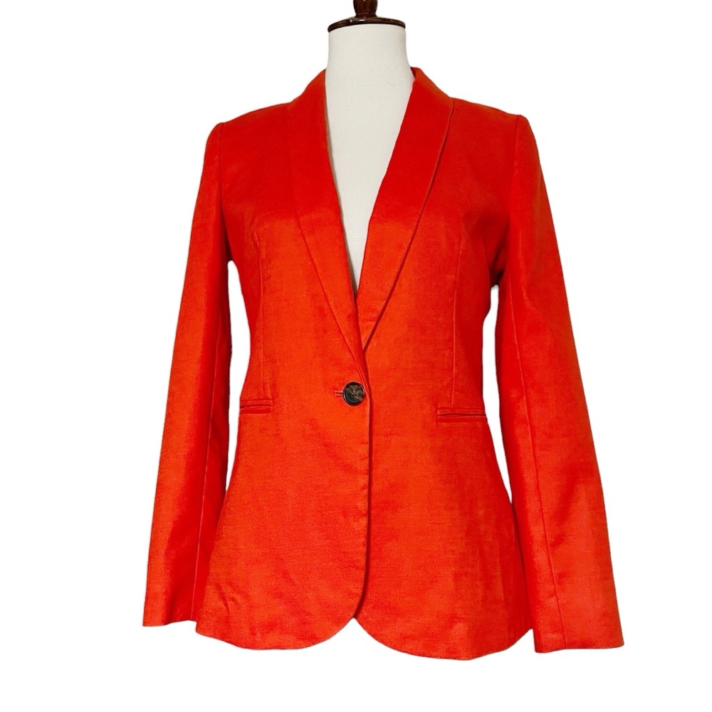 J.Crew Parke Blazer Stretch Linen Fitted Suit‎ Jacket Orange Brilliant Sunset - Picture 4 of 12